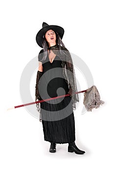 Halloween witch with mop