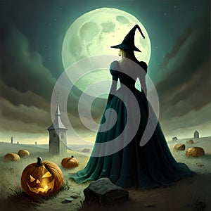 Halloween witch pumpkin moon wallpaper