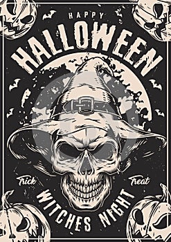 Halloween witch vintage monochrome flyer