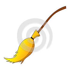 Halloween Witches Broomstick. Traditional Halloween Symbol, Accessory Object, Cartoon Broom. Vector Illustration for your Design.