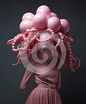 Halloween woman party octopus fashion mask beauty face costume pink clean red latex healthy