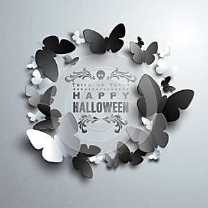 Halloween Wreath made of white black and grey paper Butterflies