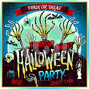 Halloween Zombie Party Poster. Vector illustration. horror night