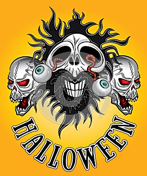 Halloween zombie skull with eyes coming out design