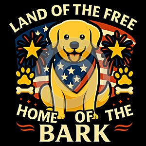 Land of the Free Home of the Bark Patriotic Dog American Flag Fireworks Independence Day Design
