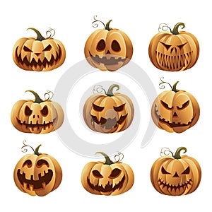 Halloweens pumpkins set