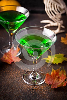 Halloweens spooky drink green martini cocktail