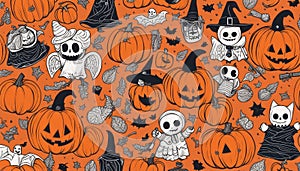 Hallowen background, orange pumpkins, smiling faces