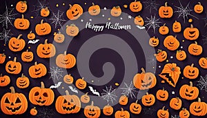 Hallowen background, orange pumpkins, smiling faces