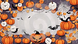 Hallowen background, orange pumpkins, smiling faces