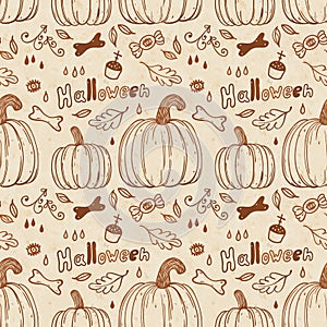 Hallowen hand-drawn seamless pattern. photo