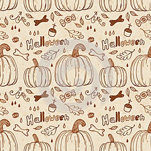 Hallowen hand-drawn seamless pattern.