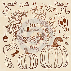 Hallowen hand-drawn set. Autumn template. photo