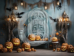 hallowing outside door background useful for photography kids placement , room for floor, empty in the middle,