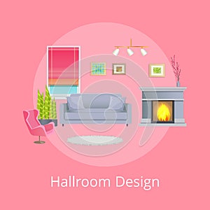 Hallroom Design Promo Poster with Modern Furniture