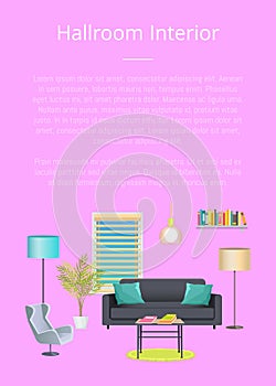 Hallroom Interior Banner, Vector Illustration