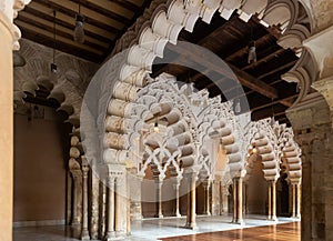 Halls in Islamic palace of Aljaferia, Spain