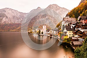 HALLSTATT, AUSTRIA. Beautiful autumn view of Hallstatt with reflection