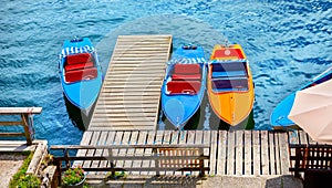 Hallstatt Austria. Lake Hallstattersee with calm blue water