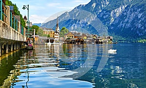 Hallstatt Austria lake Hallstattersee with quiet blue