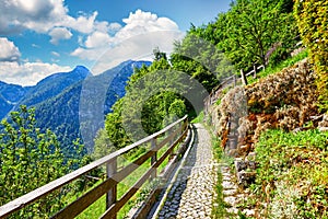 Hallstatt Austria paved picturesque stone track