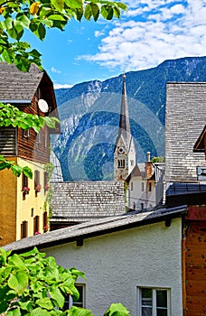 Hallstatt Austria traditional houses and old roofs