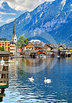 Hallstatt Austria view to Hallstattersee lake