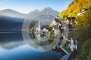 Hallstatt mountain village in spring, Salzkammergut, Austria