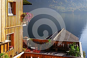 Beautiful Wooden house in Hallstatt village, on the coast of Hallstatt lake.