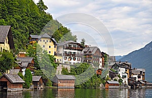 Hallstatt village and Hallstatter lake in the Austrian Alps photo