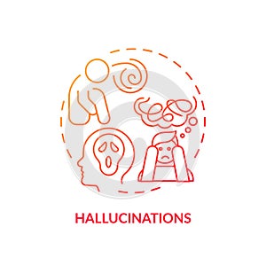 Hallucination, neurology illness red gradient concept icon