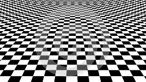 Hallucination. Optical illusion. Twisted illustration. Abstract background of squares. Vector perspective grid