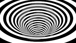 Hallucination. Optical illusion. Twisted illustration. Abstract futuristic background of stripes. 3D wormhole or tunnel