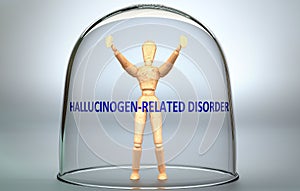 Hallucinogen related disorder can separate a person from the world and lock in - pictured as a human figure locked inside a glass