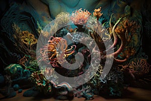 hallucinogenic plant-inspired art piece incorporating unique mediums and textures photo