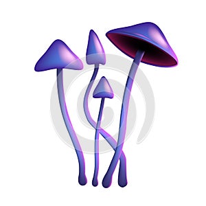 Hallucinogenic purple mushroom psilocybe on a thin leg on white photo