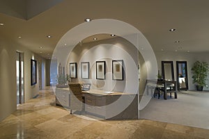 Hallway Along Partition Desk In Luxury Home photo