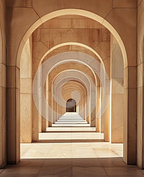 Hallway With Arches and Light at End