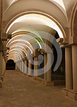 Hallway of arches in YMCA building in Jerusalem, Israel photo
