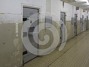 Hallway with cell doors in Stasi prison, Berlin