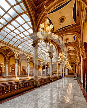 Hallway of chandeliers