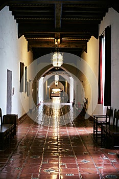 Hallway of a Historic Spanish Style Court House in Santa Barbara California