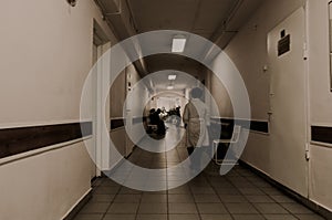 Hallway inside abandoned mental hospital.