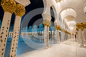 A hallway in the Sheikh Zayed Grand Mosque in Abu Dhabi, United Arab Emirates.