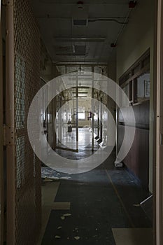 Hallway with solitary confinement cells in prison hospital