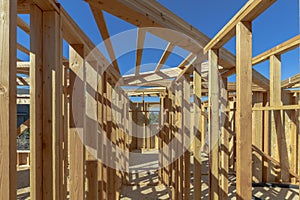 Hallway view of a house being built