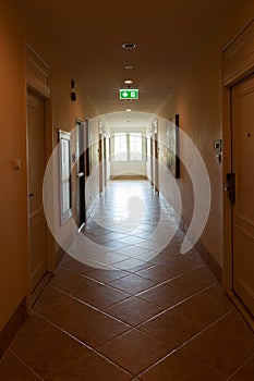 Hallway in vintage hotel in day time