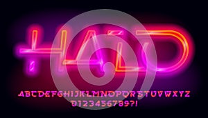 Halo alphabet font. Futuristic bright neon letters and numbers.