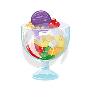 Halo-Halo is a very tasty dessert in the Philippines. Isolated illustration on a white background. Vector illustration.