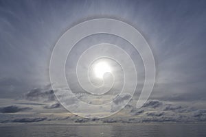 Halo over cloudy ocean panorama